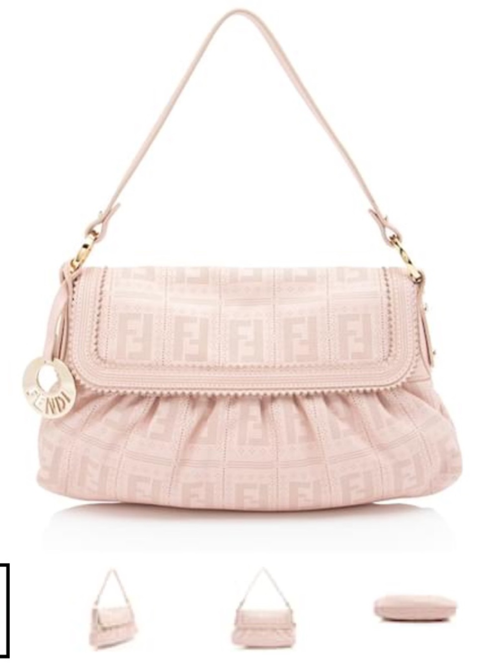 Fendi Blush Perforated FF Calf leather Chef Shoulder Bag